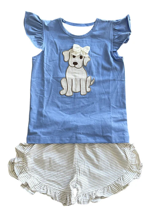 (Pre Order) No moq GSSO2781 PRE-ORDER baby girls clothes puppy flying sleeve shorts set-2025.10.23