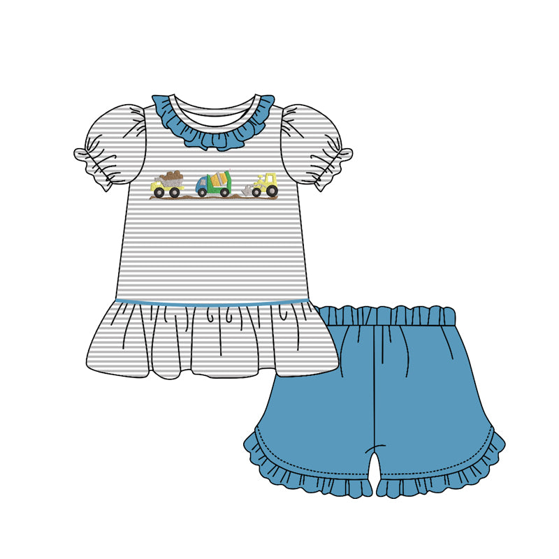 (Pre Order) No moq GSSO2790 PRE-ORDER baby girls clothes short sleeve shorts set-2025.10.24
