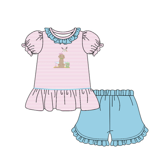 (Pre Order) No moq GSSO2794 PRE-ORDER baby girls clothes puppy duck short sleeve shorts set-2025.10.24