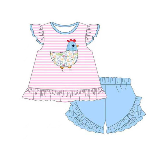 (Pre Order) No moq GSSO2797 PRE-ORDER baby girls clothes flying sleeve shorts set-2025.10.27