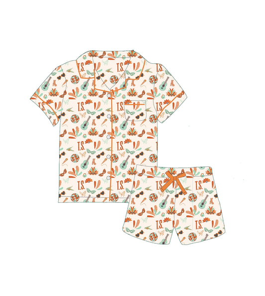 (Pre Order) No moq GSSO2803 Pre-order baby girl clothes TS guitar short sleeve shorts sets-2025.10.29