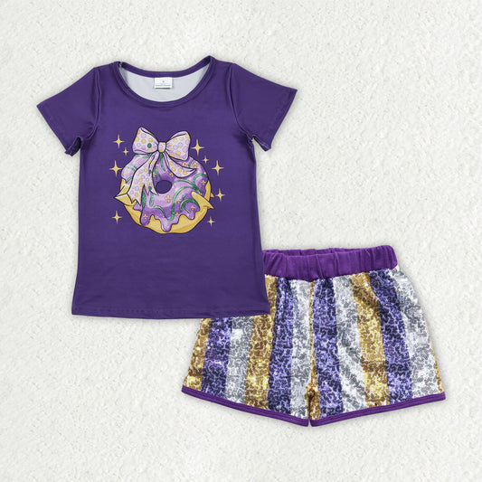 RTS NO MOQ（In Stock) GSSO2804 mardi gras boots short-sleeved top sequined shorts set-GT1252+SS0115
