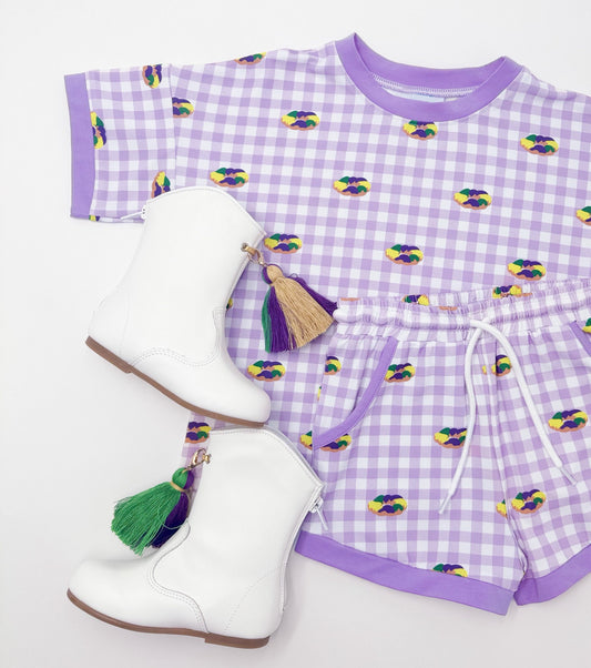 (Pre Order) No moq GSSO2814 Pre-order baby girl clothes mardi gras short sleeve shorts sets-2025.10.31