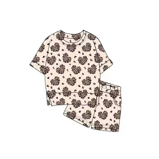 (Pre Order) No moq GSSO2819 Pre-order baby girl clothes leopard love short sleeve shorts sets-2025.11.1