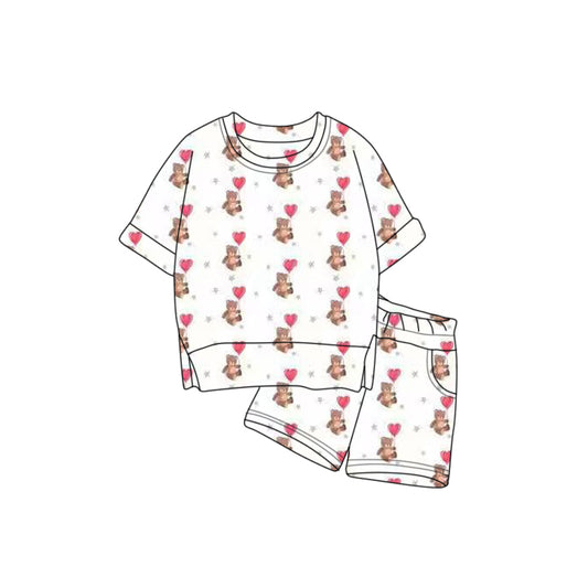 (Pre Order) No moq GSSO2821 Pre-order baby girl clothes bear love short sleeve shorts sets-2025.11.1
