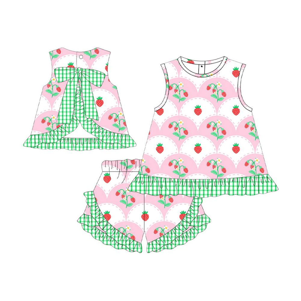 (Pre Order) No moq GSSO2823 Pre-order baby girl clothes strawberry floral sleeveless shorts sets-2025.11.1