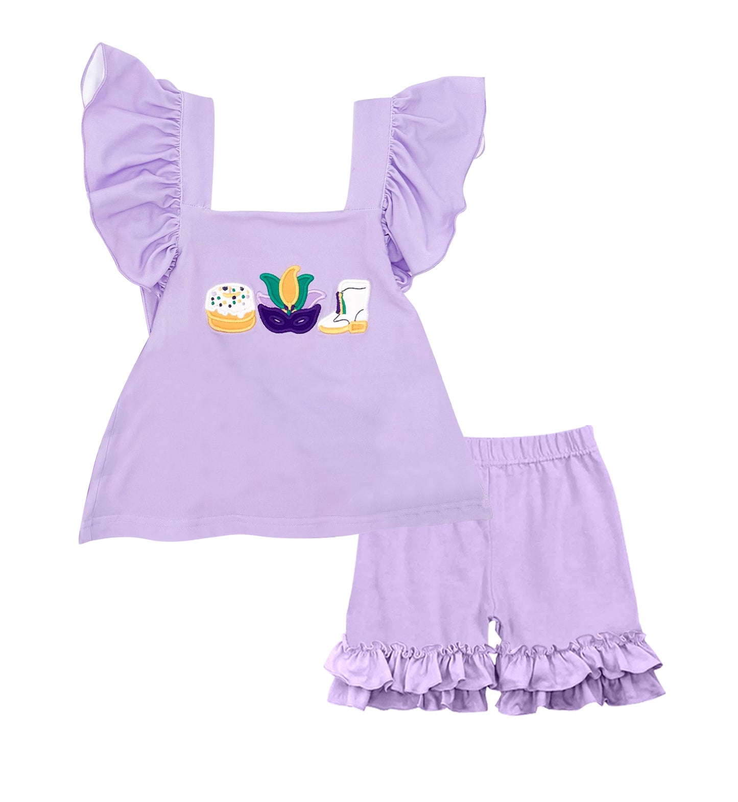(Pre Order) No moq GSSO2828 Pre-order baby girl clothes mardi gras short sleeve shorts sets-2025.11.3
