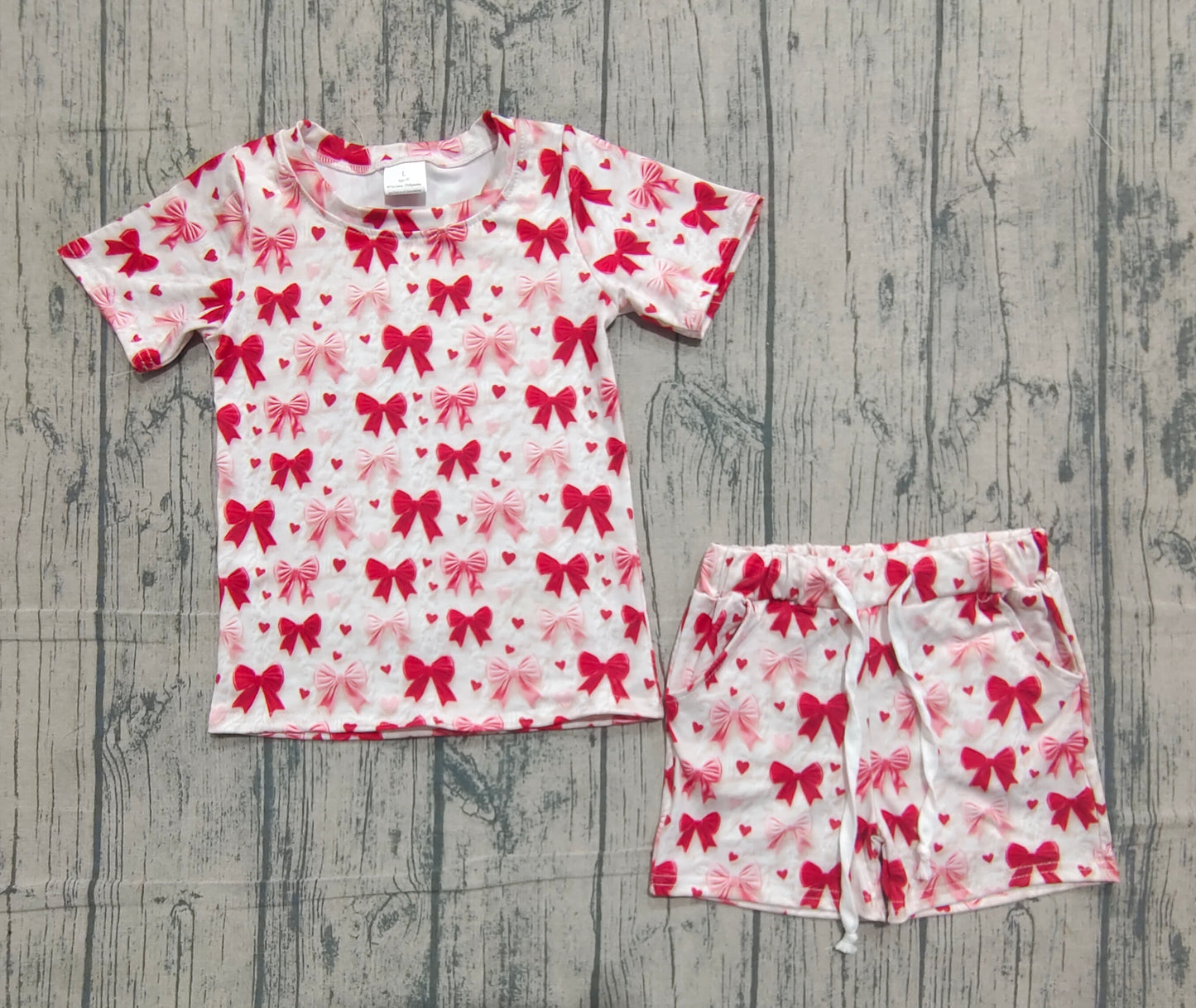 (Pre Order) No moq GSSO2835 Pre-order baby girl clothes bow love short sleeve shorts sets-2025.11.13