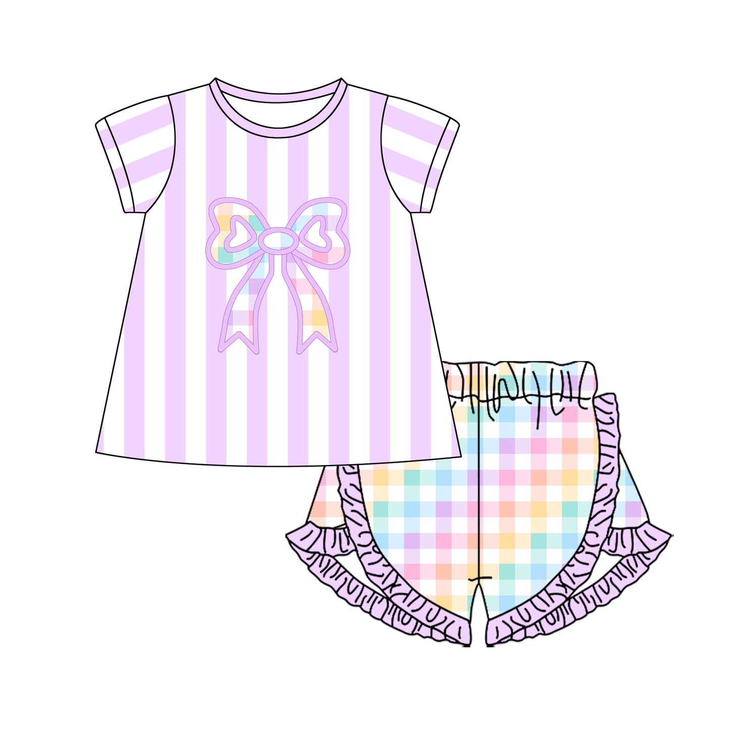 (Pre Order) No moq GSSO2851 Pre-order baby girl clothes bow short sleeve shorts sets-2025.11.7