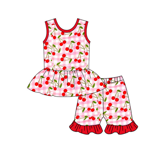 (Pre Order) No moq GSSO2859 Pre-order baby girl clothes cherry sleeveless shorts sets-2025.11.12