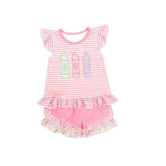 (Pre Order) No moq GSSO2868 Pre-order baby girl clothes pink flying sleeve shorts sets-2025.11.13