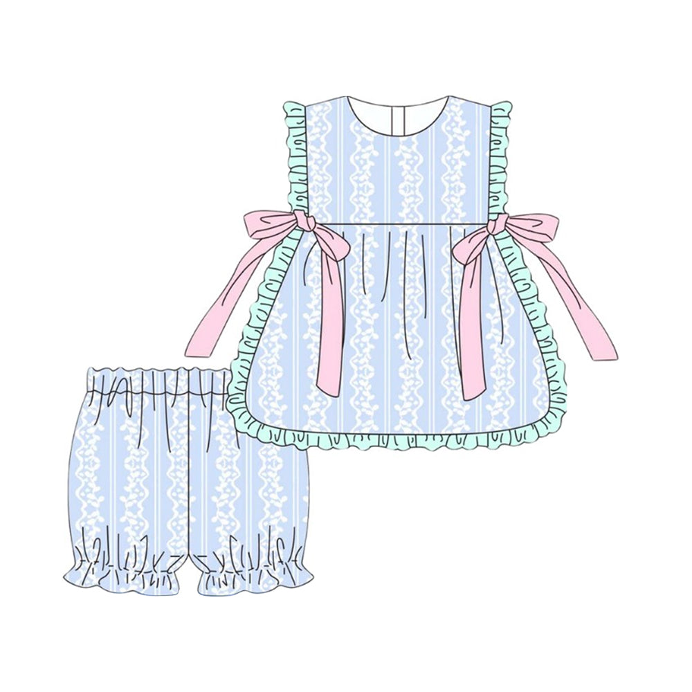 (Pre Order) No moq GSSO2872 Pre-order baby girl clothes bow floral sleeveless shorts sets-2025.11.14