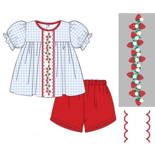 (Pre Order) No moq GSSO2878 Pre-order baby girl clothes strawberry short sleeve shorts sets-2025.11.14