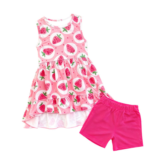 (Pre Order) No moq GSSO2880 Pre-order baby girl clothes strawberry sleeveless shorts sets-2025.11.14