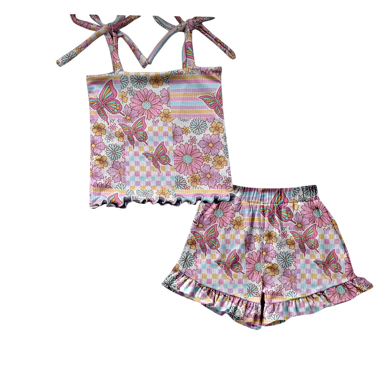 (Pre Order) No moq GSSO2885 Pre-order baby girl clothes floral suspender shorts sets-2025.11.15