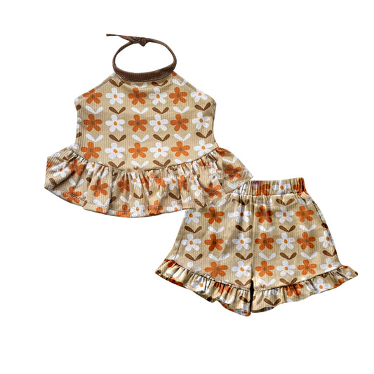 (Pre Order) No moq GSSO2887 Pre-order baby girl clothes floral suspender shorts sets-2025.11.15