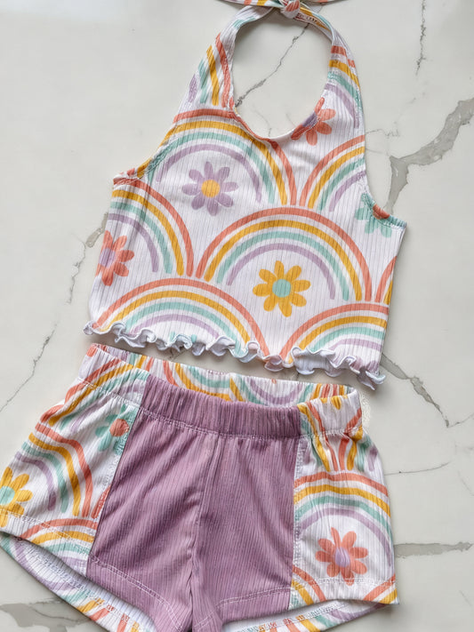 (Pre Order) No moq GSSO2890 Pre-order baby girl clothes floral suspender shorts sets-2025.11.15