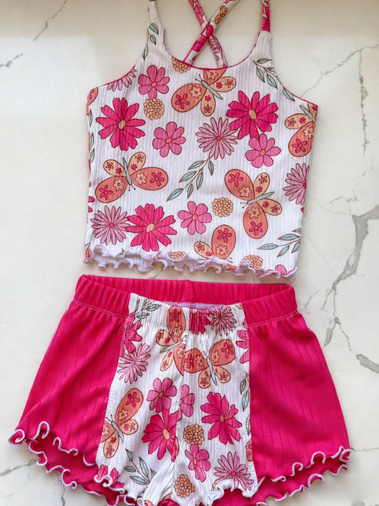 (Pre Order) No moq GSSO2891 Pre-order baby girl clothes floral suspender shorts sets-2025.11.15