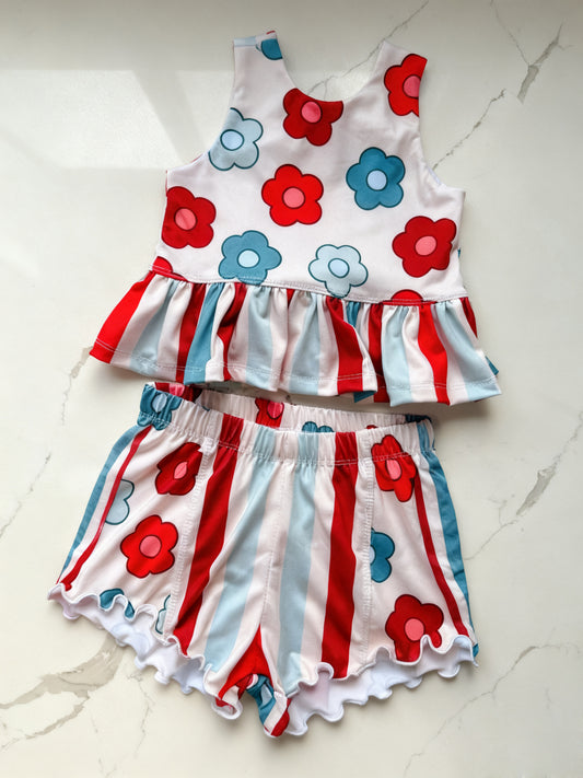 (Pre Order) No moq GSSO2893 Pre-order baby girl clothes floral suspender shorts sets-2025.11.15