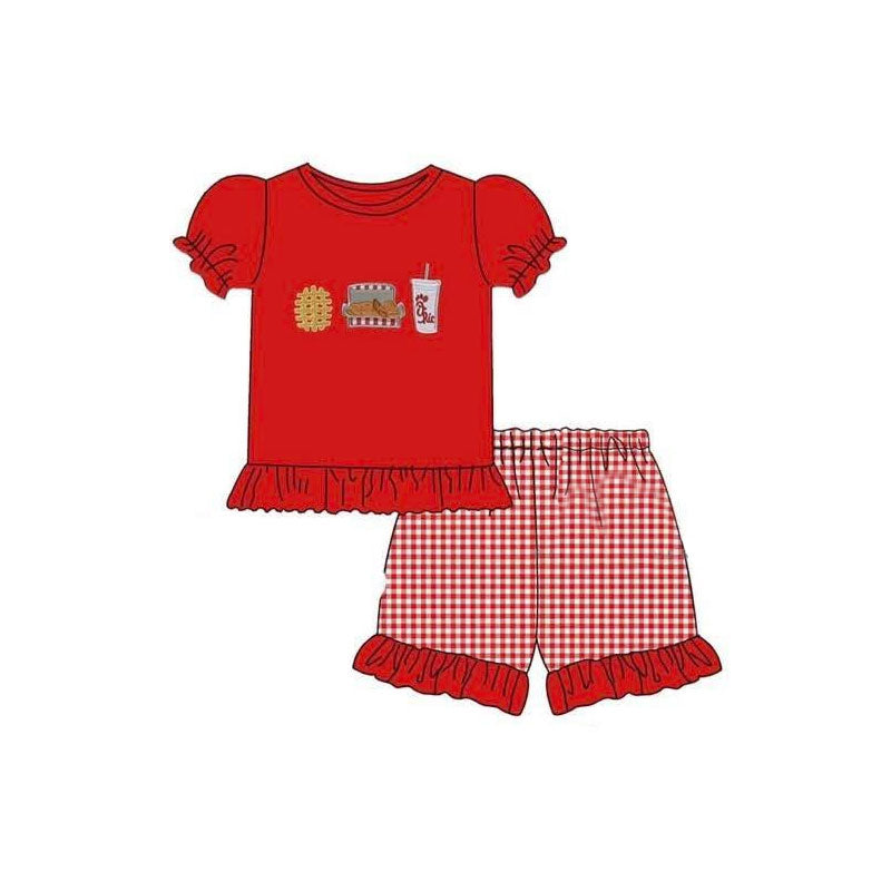 (Pre Order) No moq GSSO2920 Pre-order baby girl clothes red short sleeve shorts sets-2025.11.20