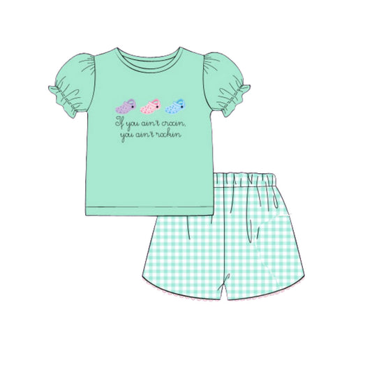 (Pre Order) No moq GSSO2932 Pre-order baby girl clothes green short sleeve shorts sets-2025.11.22