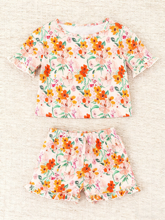 (Pre Order) No moq GSSO2935 Pre-order baby girl clothes floral short sleeve shorts sets-2025.11.22