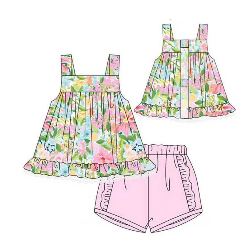 (Pre Order) No moq GSSO2945 Pre-order baby girl clothes sleeveless shorts sets-2025.11.24