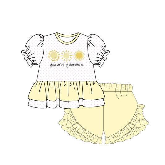 (Pre Order) No moq GSSO2947 Pre-order baby girl clothes sunshine short sleeve shorts sets-2025.11.24