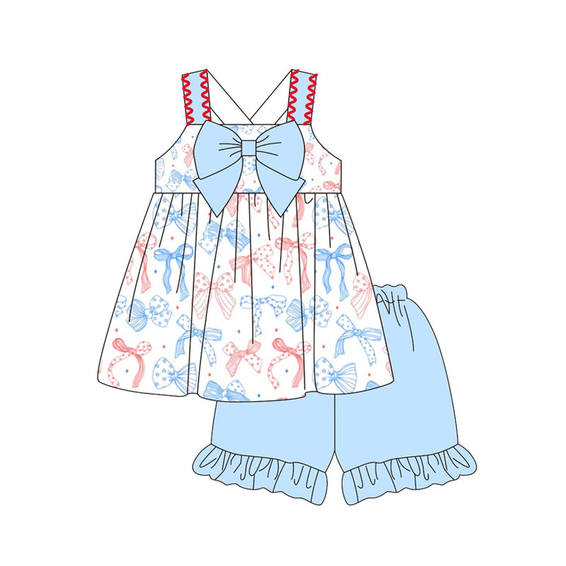(Pre Order) No moq GSSO2956 Pre-order baby girl clothes bow sleeveless shorts sets-2025.11.24