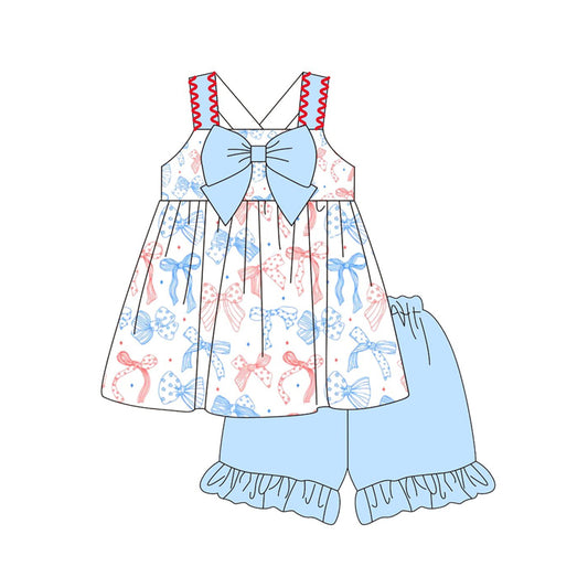 (Pre Order) No moq GSSO2956 Pre-order baby girl clothes bow sleeveless shorts sets-2025.11.24