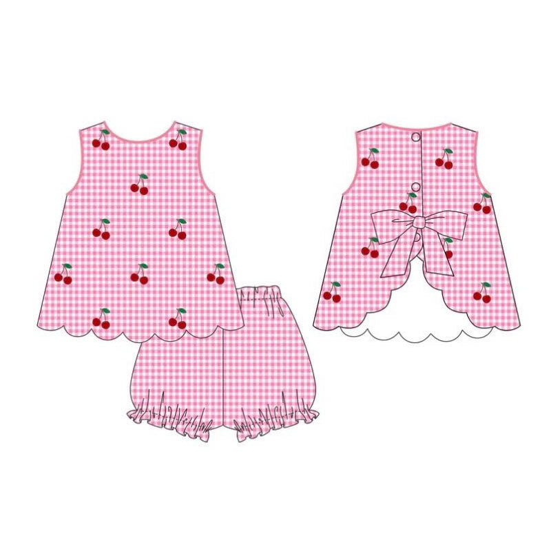 (Pre Order) No moq GSSO2964 Pre-order baby girl clothes cherry sleeveless shorts sets-2025.11.26