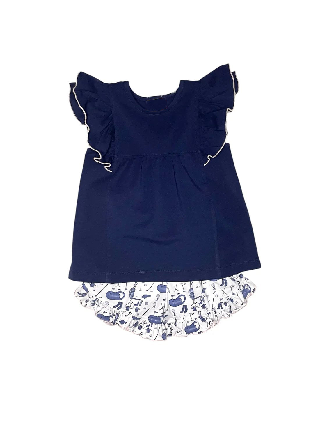 (Pre Order) No moq Pre-order baby girl clothes navy blue flying sleeve shorts sets-2025.11.27
