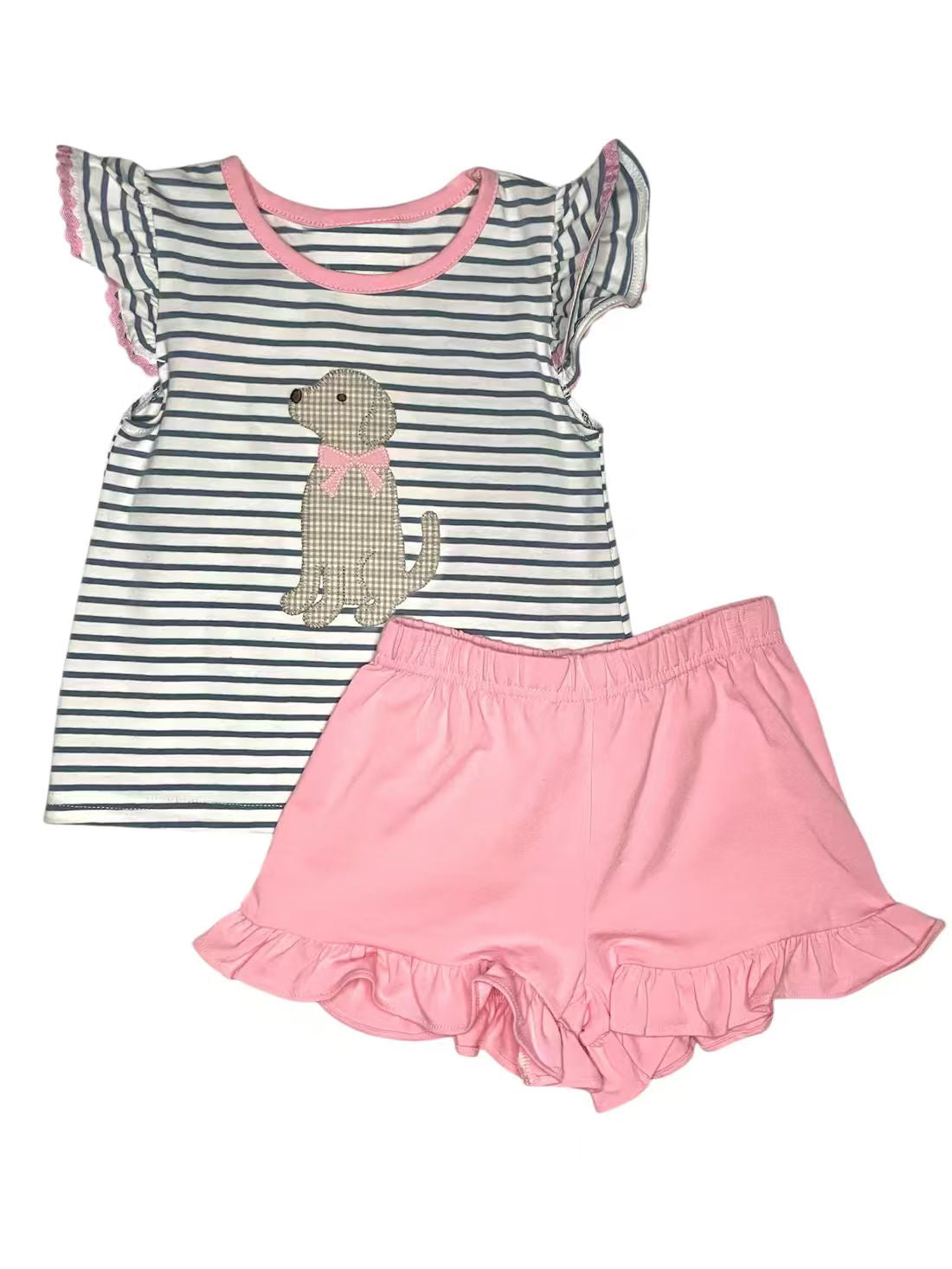 (Pre Order) No moq Pre-order baby girl clothes puppy bow flying sleeve shorts sets-2025.11.27