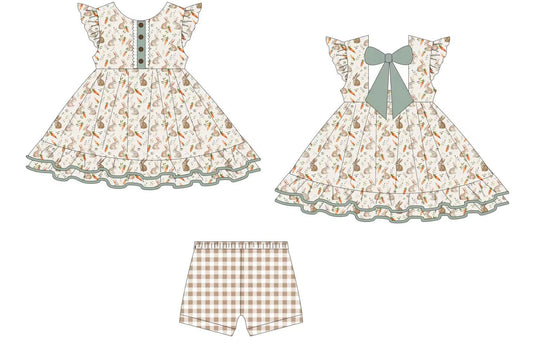 (Pre Order) No moq Pre-order baby girl clothes bunny flying sleeve shorts sets-25.11.29