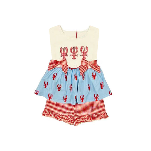 (Pre Order) No moq Pre-order baby girl clothes lobster sleeveless shorts sets-25.11.29