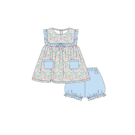 (Pre Order) No moq Pre-order baby girl clothes floral sleeveless shorts sets-25.12.5