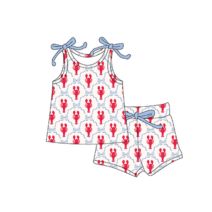 (Pre Order) No moq Pre-order baby girl clothes lobster bow suspender shorts sets-25.12.6