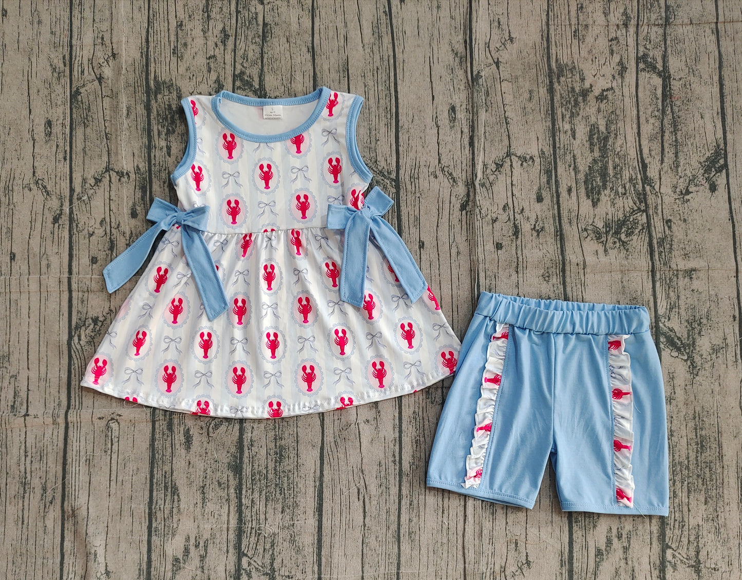 (Pre Order) No moq Pre-order baby girl clothes lobster sleeveless shorts sets-2025.12.29