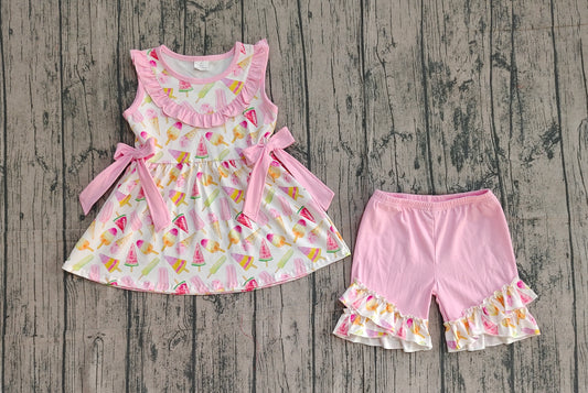 (Pre Order) No moq Pre-order baby girl clothes sleeveless shorts sets-2025.12.29