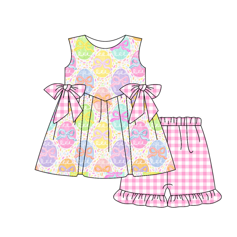 (Pre Order) No moq Pre-order baby girl clothes easter bow sleeveless shorts sets-2025.12.26