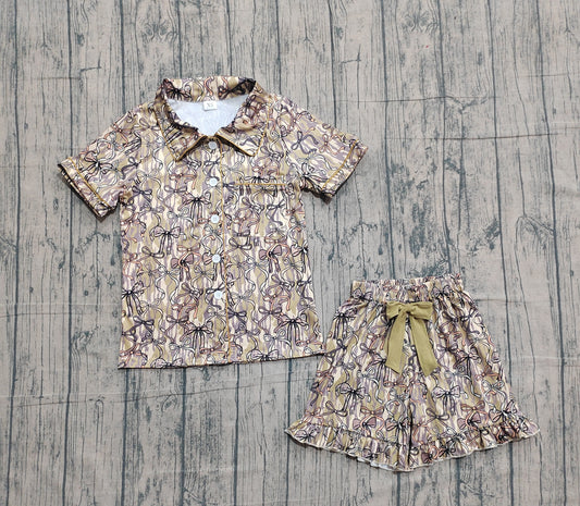 (Pre Order) No moq GSSO3166 Pre-order adult clothes summer camouflage bow short sleeve shorts sets-26.1.19