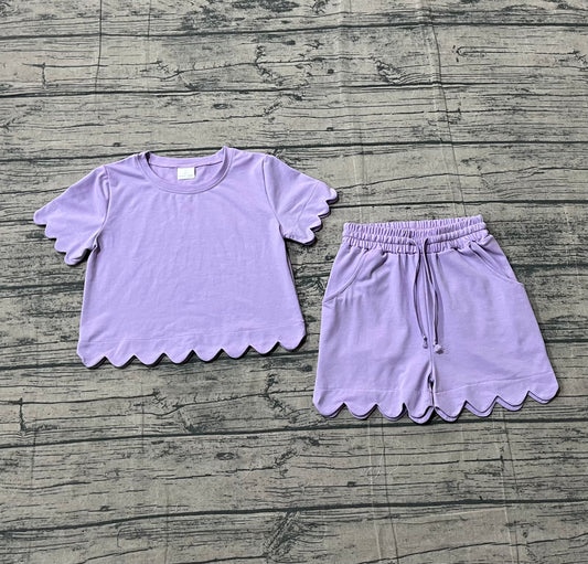 (Pre Order) No moq GSSO3171 Pre-order baby girl clothes purple short sleeve shorts sets-26.1.17