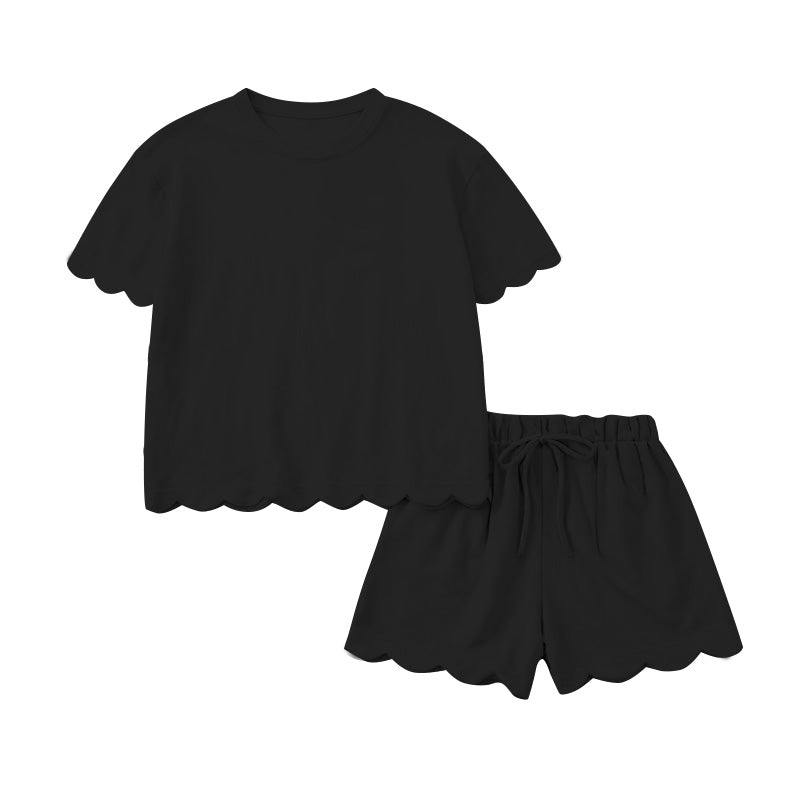 (Pre Order) No moq GSSO3172 Pre-order scallop baby girl clothes black short sleeve shorts sets-2026.1.14