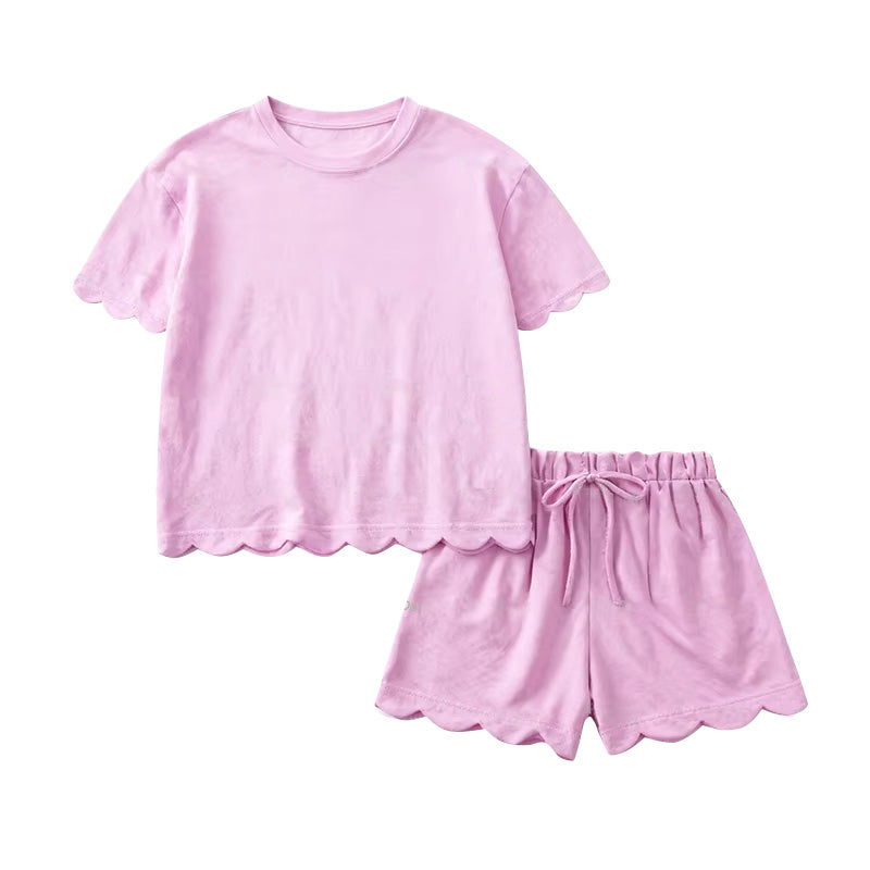 (Pre Order) No moq GSSO3173 Pre-order scallop baby girl clothes pink short sleeve shorts sets-2026.1.14
