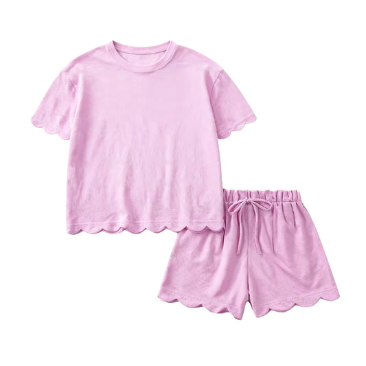 (Pre Order) No moq GSSO3173 Pre-order scallop baby girl clothes pink short sleeve shorts sets-2026.1.14