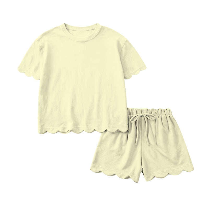 (Pre Order) No moq GSSO3175 Pre-order scallop baby girl clothes yellow short sleeve shorts sets-2026.1.14