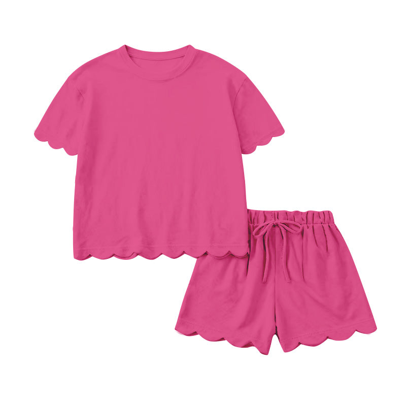 (Pre Order) No moq GSSO3176 Pre-order scallop baby girl clothes rose red short sleeve shorts sets-2026.1.14