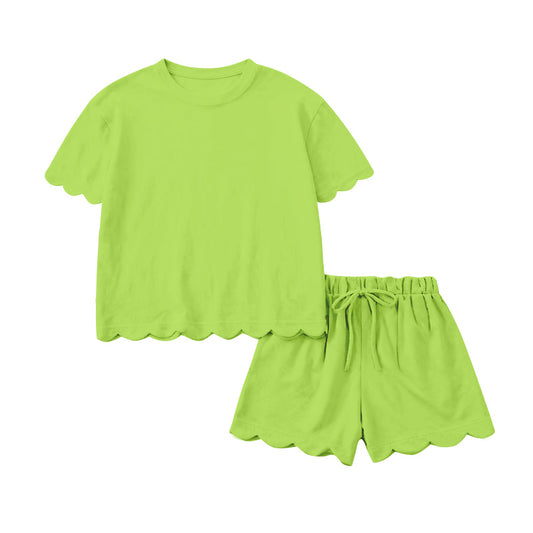 (Pre Order) No moq GSSO3179 Pre-order scallop baby girl clothes green short sleeve shorts sets-2026.1.14
