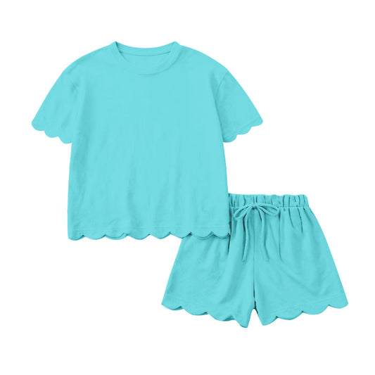 (Pre Order) No moq GSSO3180 Pre-order scallop baby girl clothes sky blue short sleeve shorts sets-2026.1.14