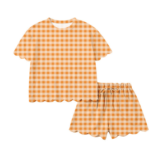 (Pre Order) No moq GSSO3188 Pre-order scallop baby girl clothes orange short sleeve shorts sets-2026.1.14